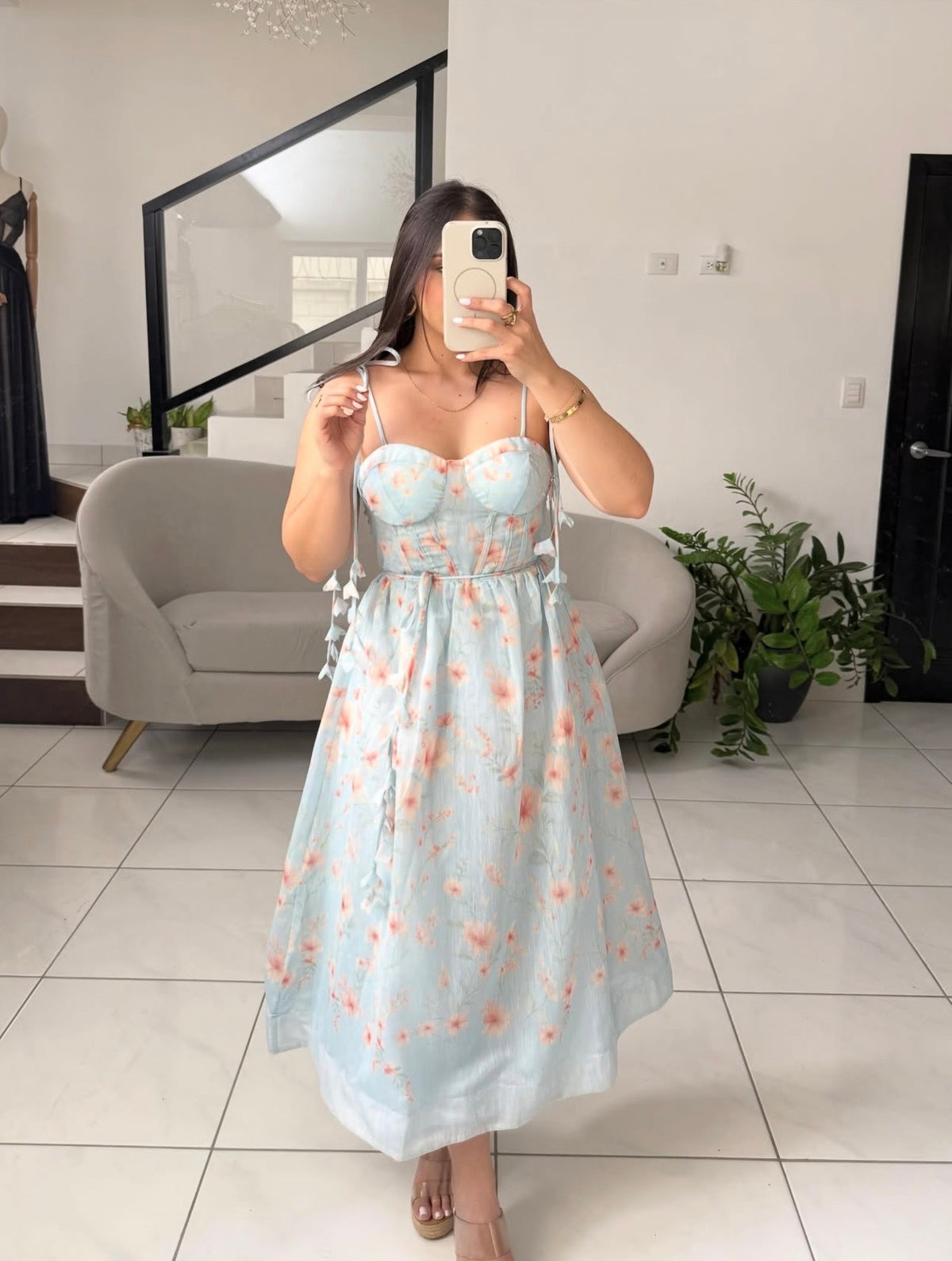 Floral Lace-up Midi Dress