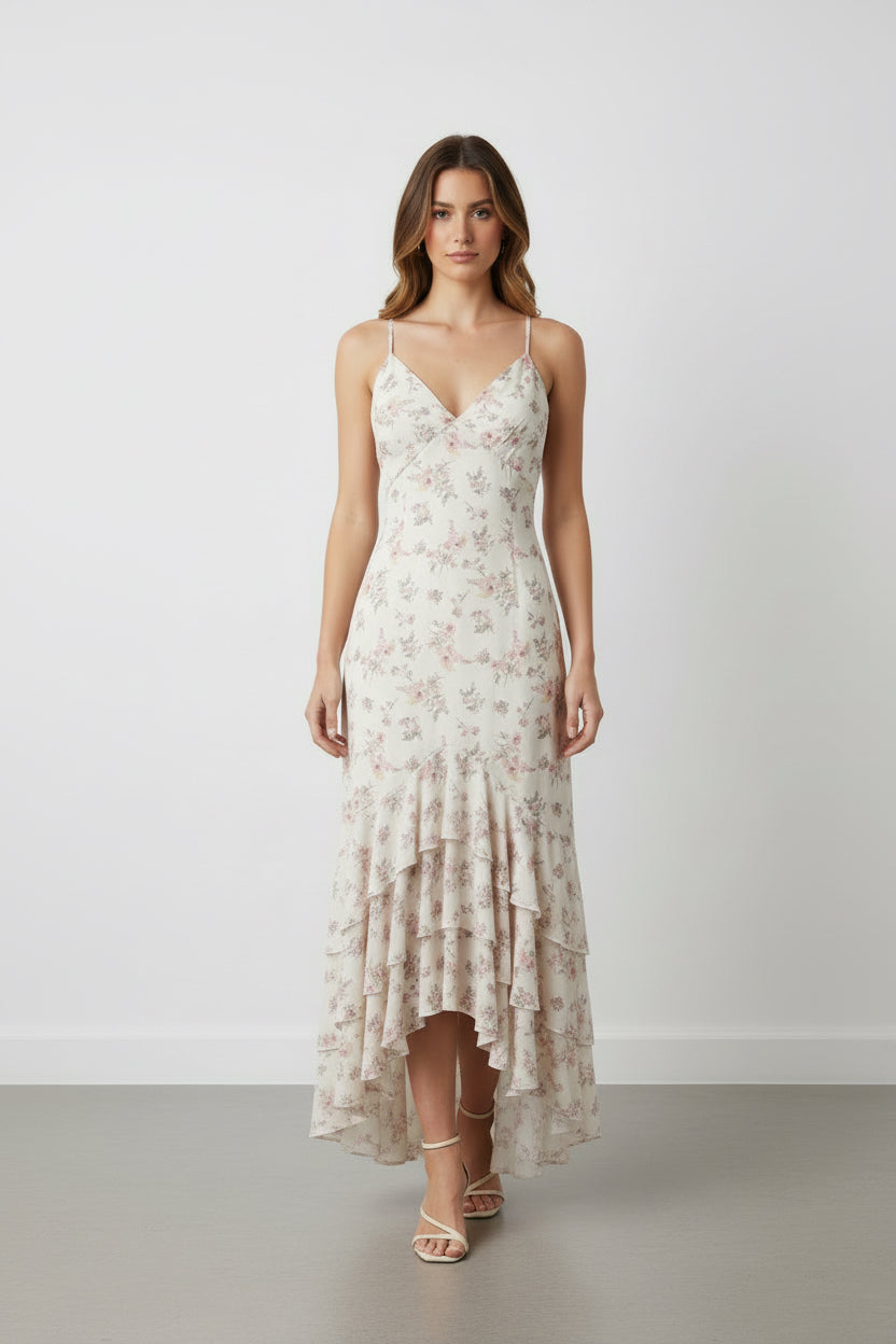 Flowery Hem Midi Dress