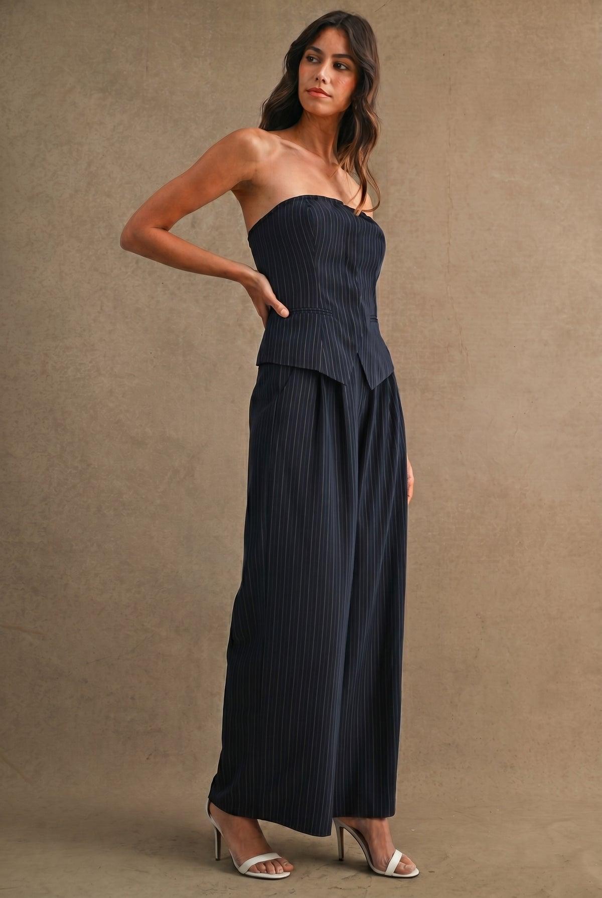 Pin-striped Strapless Set