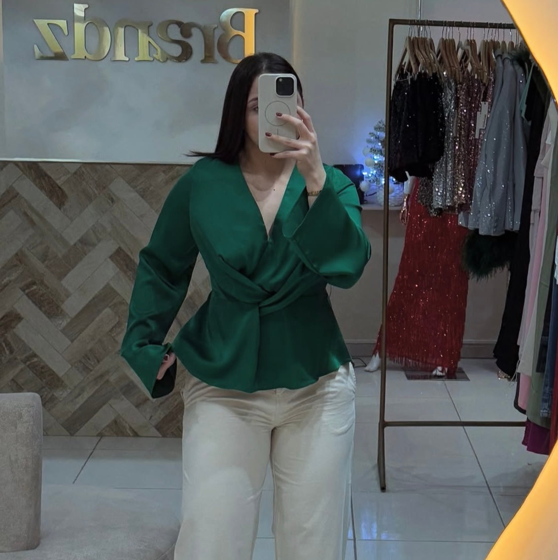 Blusa Satin Manga larga