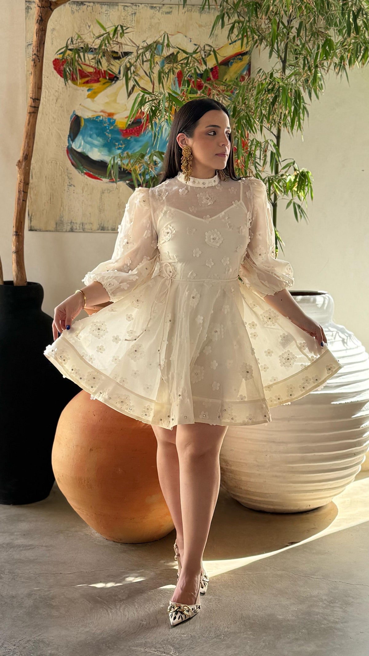 Floral Embellished Sheer Mini Dress