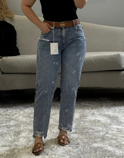 High rise ankle mom jean