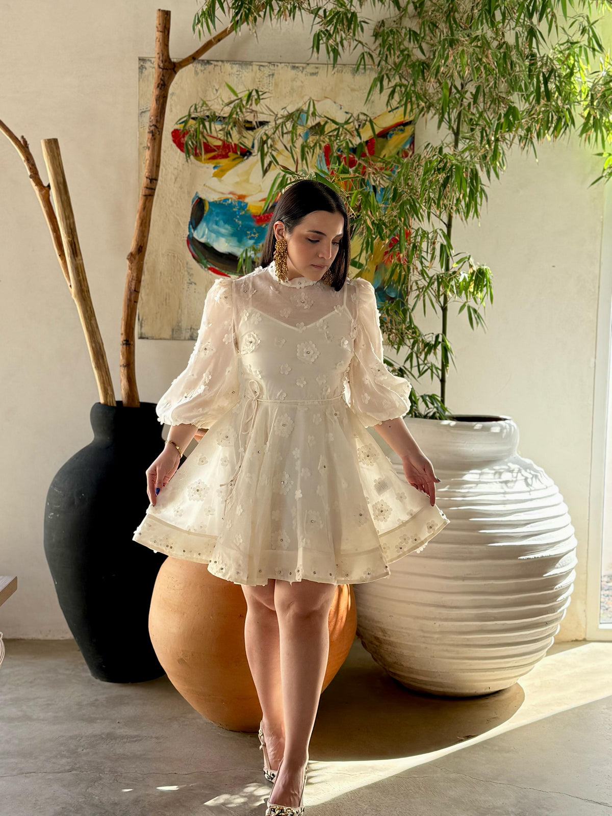 Floral Embellished Sheer Mini Dress