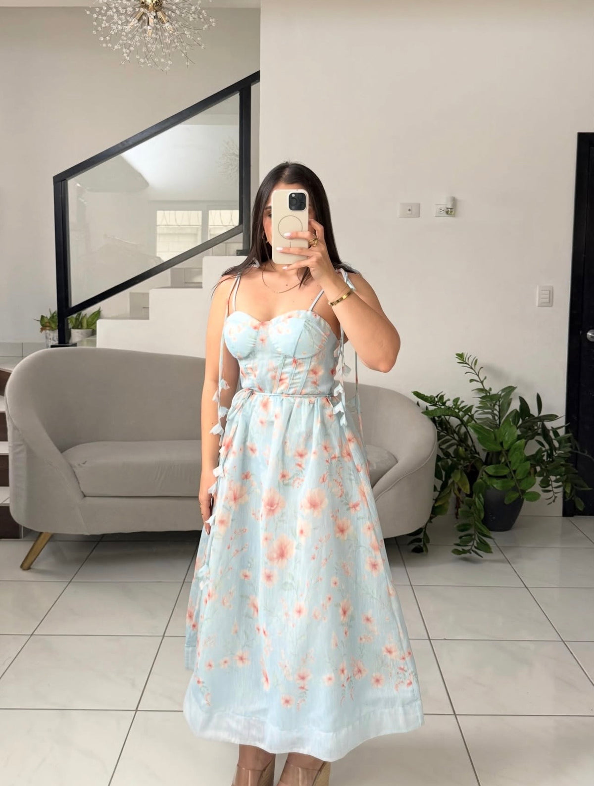 Floral Lace-up Midi Dress