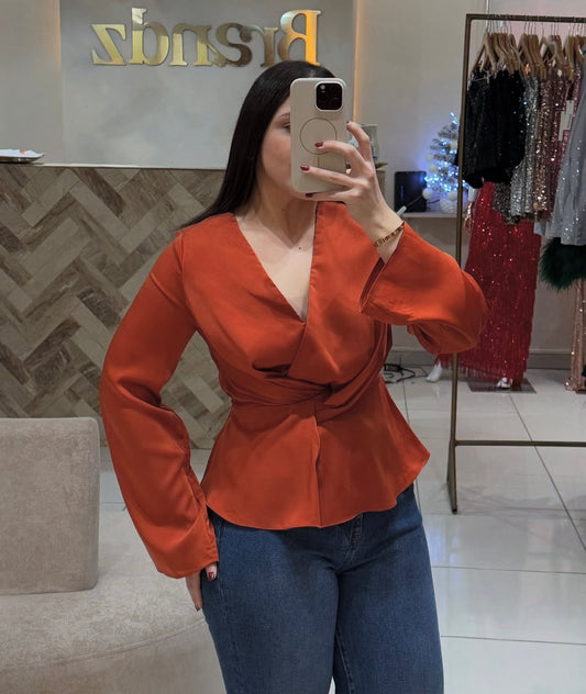 Blusa Satin Manga larga